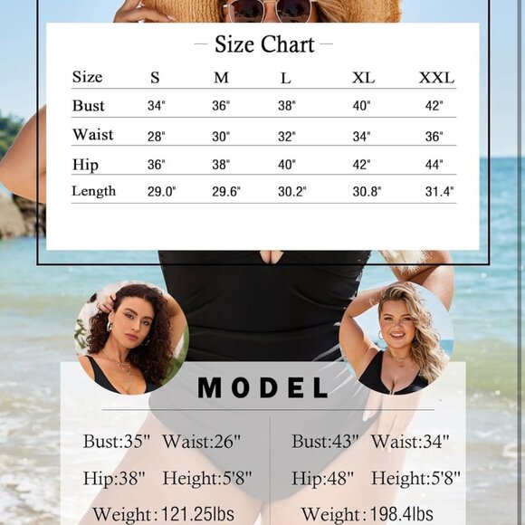 B2prity One Piece Swimsuit for Women Tummy Control Ruched Bathing Suit V Neck - Picture 2 of 6